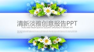 Template laporan kerja PPT dihiasi dengan bunga-bunga halus