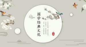 PPT-Schablone des chinesischen Stils mit schönem klassischem Blumen- und Vogelhintergrund