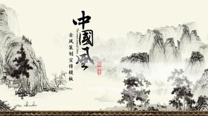 Fundo de pintura de paisagem de tinta modelo chinês PPT