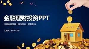 Template PPT investasi keuangan dan manajemen keuangan latar belakang rumah koin emas