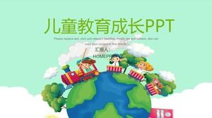 Cartoon children train background growth education PPT template