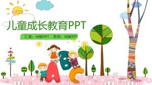 Templat PPT pendidikan pertumbuhan anak-anak dalam gaya ilustrasi kartun