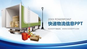 Template PPT industri logistik dengan truk kontainer dan latar belakang parsel