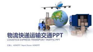 Modelo de PPT de relatório de resumo de trabalho de indústria expressa de logística azul