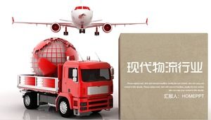 Uçak ve kamyon arka plan ile modern lojistik PPT şablonu