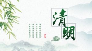 Qingming PPT-Vorlage mit grüner Tinte