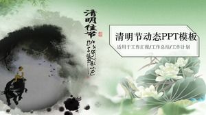 Qingming Festival PPT szablon tuszu Lotos Owczarek chłopiec tło