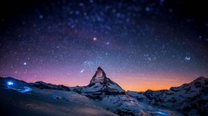 夜空雪山灯台の6 PPT背景写真