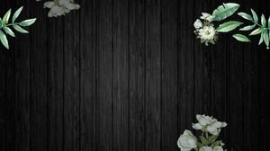 黑色木紋綠葉花朵PPT背景圖片
