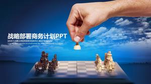 Modello PPT di piano strategico con sfondo di scacchi