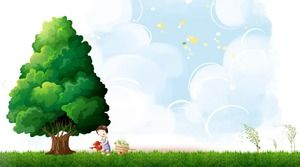 Trei imagini de fundal PPT cu copaci și iarbă de desene animate