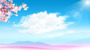 PPT-Hintergrundbild des fernen Berges des blauen Himmels und der weißen Wolken