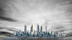 İki atmosferik şehir altın bina PPT arka plan resimleri