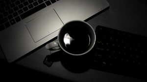 黒いノートコーヒーカップキーボードPPT背景画像