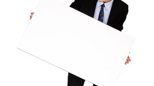 ホワイトボードを手に持ったビジネスキャラクターの背景画像