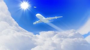 Güzel mavi gökyüzü ve beyaz bulut uçak PPT arka plan resmi