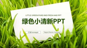 Rumput hijau latar belakang kartu putih template rencana kerja PPT