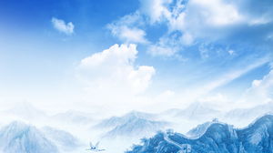 Голубое небо и белые облака Miles Great Wall PPT фоновая картинка