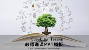 PPT template of teachers speaking in the green background of textbooks
