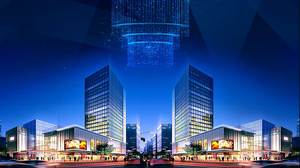 PPT Hintergrundbild von blauen Renderings von Geschäftsgebäuden