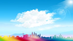 صورة خلفية PPT للسماء الزرقاء وغيوم مدينة صورة ظلية ملونة