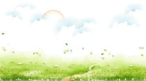 新鮮な草白い雲虹漫画PPT背景画像