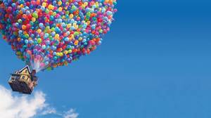 PPT arka plan resmi mavi gökyüzü ve beyaz bulut balon uçan ev
