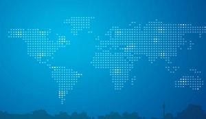 Błękitny światowej mapy miasta sylwetki ppt tła biznesowy obrazek
