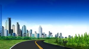 Sauberes und ordentliches grünes Stadt-PPT-Hintergrundbild