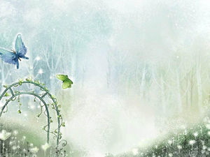 Imagen de fondo PPT elegante mariposa verde azul de dibujos animados