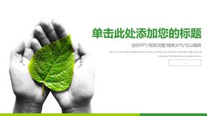 Șablon verde de protecție ecologică de tip PPT pe fundal de frunze