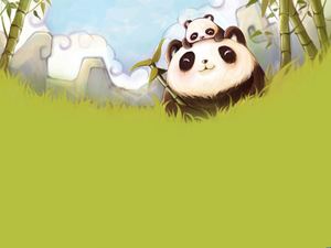 绿色竹林的大熊猫和小熊猫的PPT背景图片