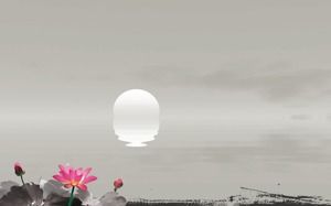 Динамическая морская жизнь яркая луна классический китайский стиль PPT фоновый рисунок