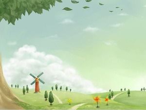 Téléchargez une image de fond de diapositive de dessin animé d'un moulin à vent dans la campagne