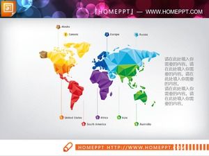 Carte du monde PPT polygone plan bas couleur