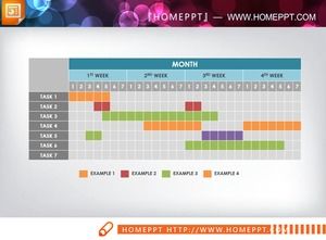 Diagrama de Gantt PPT de color de finalización mensual plana