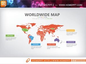 Mehrfarbiges Weltkarten-PPT-Diagramm
