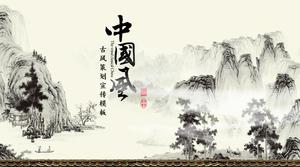 Inchiostro paesaggio paesaggio in stile cinese rapporto di sintesi del lavoro modello ppt