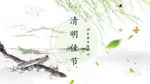 Brisa de primavera pequeña tinta fresca estilo chino festival de qingming tema plantilla ppt
