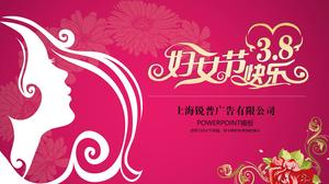 Bunga merah muda dan bayangan indah- Template ppt kartu ucapan dinamis Hari Perempuan 8 Maret