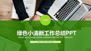 녹색 작은 신선한 비즈니스 스타일 작업 요약 PPT 템플릿은 스스로 사진으로 가득합니다.