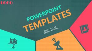 Geometric graphic creative cover four-color flat work summary report ppt template
