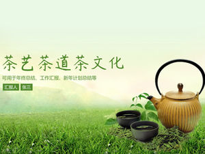 Template PPT tema teh gaya seni teh hijau segar dan elegan