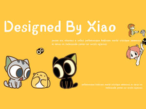 Template ppt tema kartun Feng Luo hitam (kucing hitam kecil) yang sederhana dan lucu