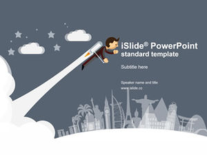 Little flying man flying around the world-tourism industry cartoon style work summary report ppt template