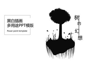 "Pohon Fantasi" hitam dan putih ilustrasi seni abstrak multi-tujuan template ppt dinamis umum