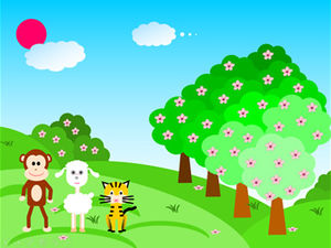 森林种族手绘矢量卡通动物园六一儿童节ppt模板