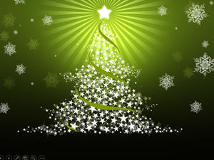 눈송이, 다섯개 별, 레이, 크리스마스 트리, 아름다운 녹색, 크리스마스 PPT 템플릿