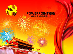 Nastro rosso Tiananmen fuochi d'artificio emblema del partito organizzazione lavoro di costruzione del partito relazione modello ppt festivo