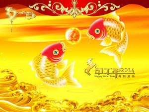 豐富而珍貴的金魚使新年充滿活力的新年ppt模板